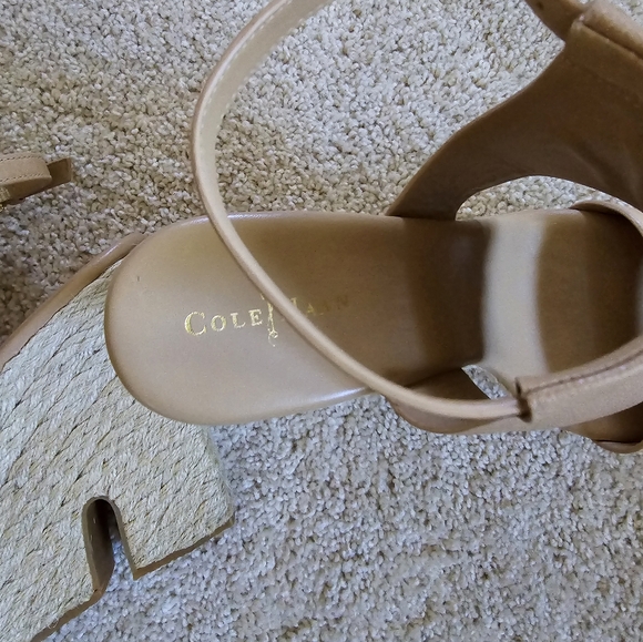 Cole Haan Nike air 8.5B women's Wedge sandle shoes beige leather platform - Picture 5 of 11